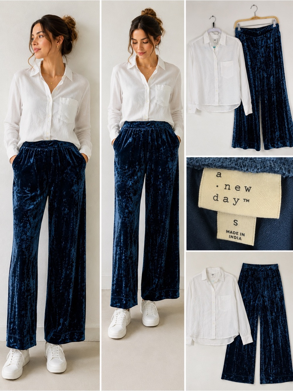 Women’s 2-Piece Outfit Set GAP Shirt & Velvet Wide Leg Pants Size Small